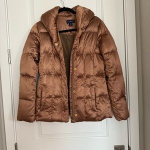 Lands' End Golden Bronze with Satin Puffer Jacket Size XS Winter Outerwear